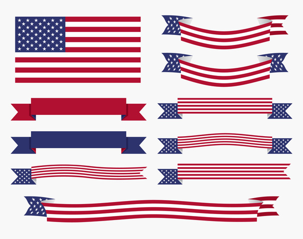 Κόκκινο λευκό μπλε αμερικανική σημαία, κορδέλα και πανό - Διάνυσμα, εικόνα