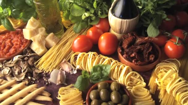 Italian ingredients on table - Footage, Video