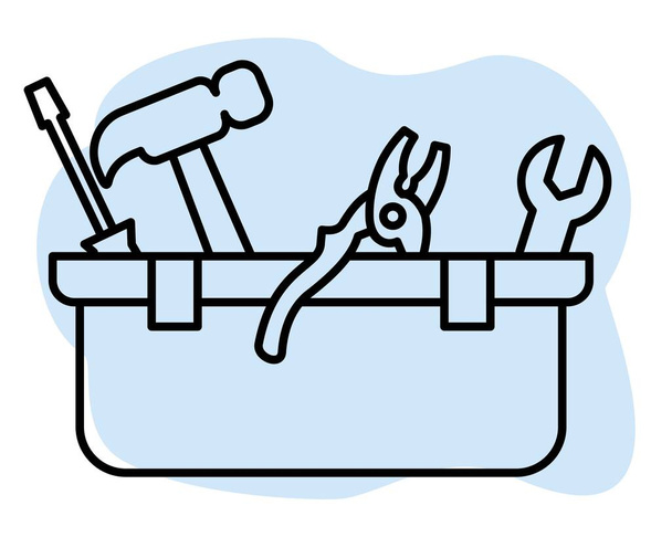 иконка инструмента отвертки в коробке или инструменте и значки обслуживания установить гаечный ключ и отвертку - Вектор,изображение