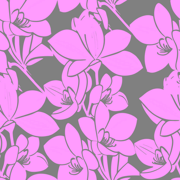 seamless gray pink floral pattern, monochrome ornament, design, texture - Vector, Image