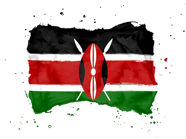 Bandeira do Quênia, fundo pincel. Bandeira República do Quênia sobre fundo branco. Estilo aquarela para o seu design. EPS10. - Vetor, Imagem