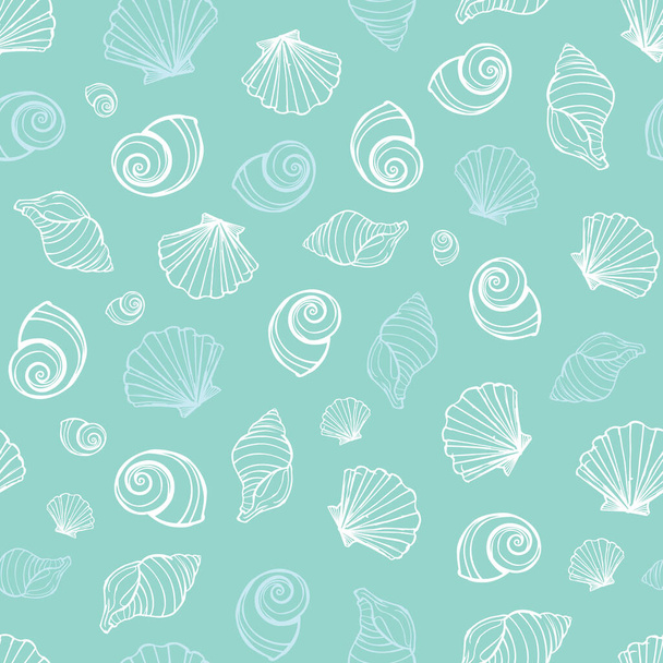 Vector pastel azul conchas de mar patrón de repetición. Adecuado para envoltura de regalo, textil y papel pintado. Diseño del patrón de superficie. - Vector, Imagen