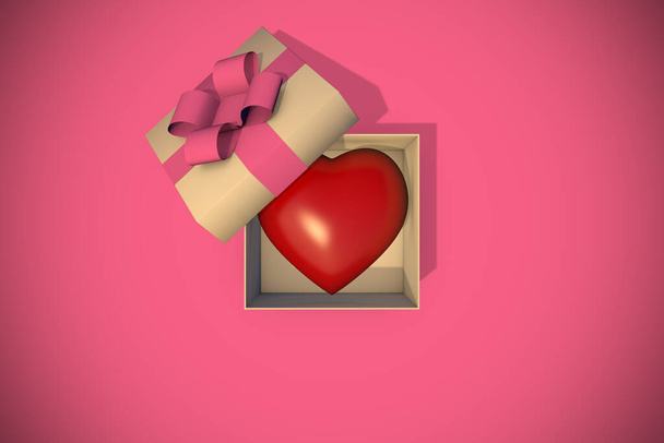 Kalbi yakın bir hediye kutusu. Sevgililer Günü 'nün 3B çizimi. - Fotoğraf, Görsel