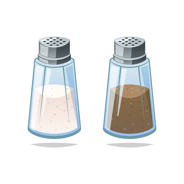 Salt and pepper shakers vector. Transparent glass shaker with metal cap isolated on white background.  - Vector, Image