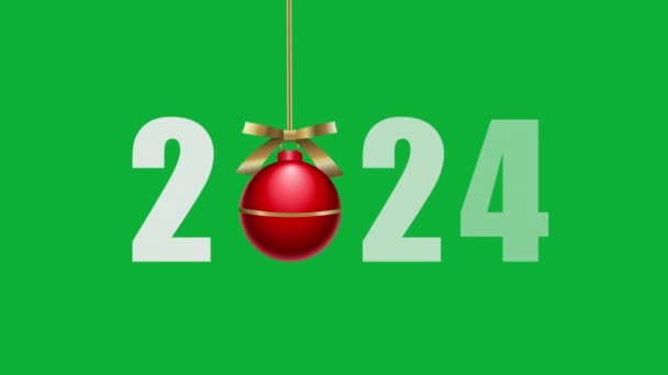 2024 новий рік зелений фон з червоними різдвяними кульками - Кадри, відео
