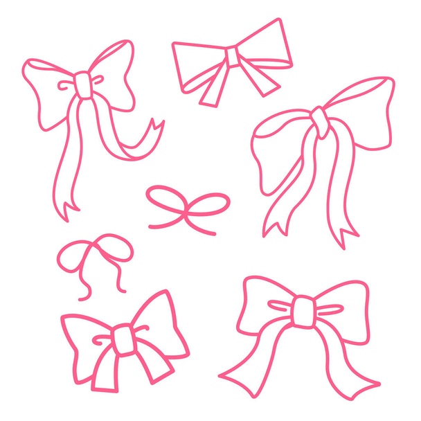 Szalag és íj kéz rajzolt rózsaszín vázlat elem, ünneplés, illusztráció, ajándék és Valentin. Doodle stílus - Vektor, kép