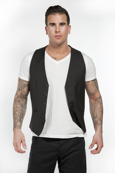 White Attractive Male in Black Vest - Foto, Imagem