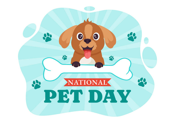 National Pet Day Vector Illustration am 11. April mit niedlichen Haustieren von Katzen und Hunden zum Feiern Ihres tierischen Gefährten im flachen Cartoon-Hintergrund - Vektor, Bild