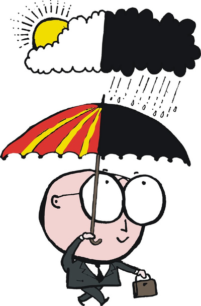 zufriedener Geschäftsmann mit Regenschirm - Vektor, Bild