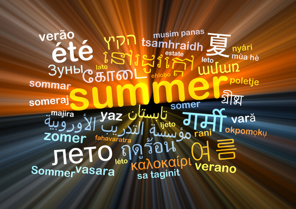 літня концепція багатомовного фону слова, що світиться
 - Фото, зображення