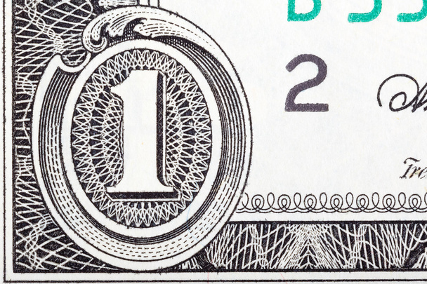 cijfer één van dollar bankbiljet close-up. - Foto, afbeelding