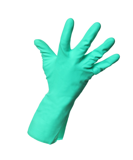 grüner Schutzhandschuh isoliert auf weißem Hintergrund - Foto, Bild