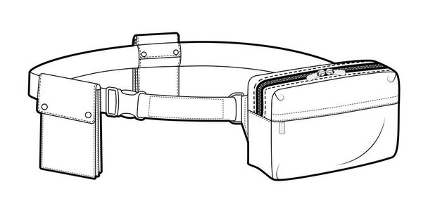 Multipurpose Belt Bag silhouette. Fashion accessory technical illustration. Vector satchel front 3-4 view for Men, women, unisex style, flat handbag CAD mockup sketch outline isolated - Vector, Image