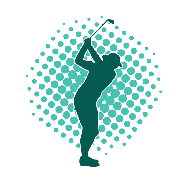 Silhouette di una donna che gioca a golf. Silhouette di una golfista donna in posa azione. - Vettoriali, immagini