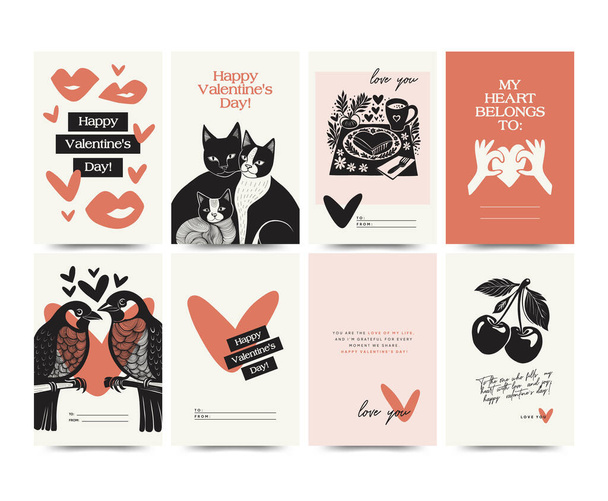Moderno folleto vertical del día de San Valentín, postal o plantilla de póster. Amor dibujado a mano ilustración de moda. - Vector, imagen