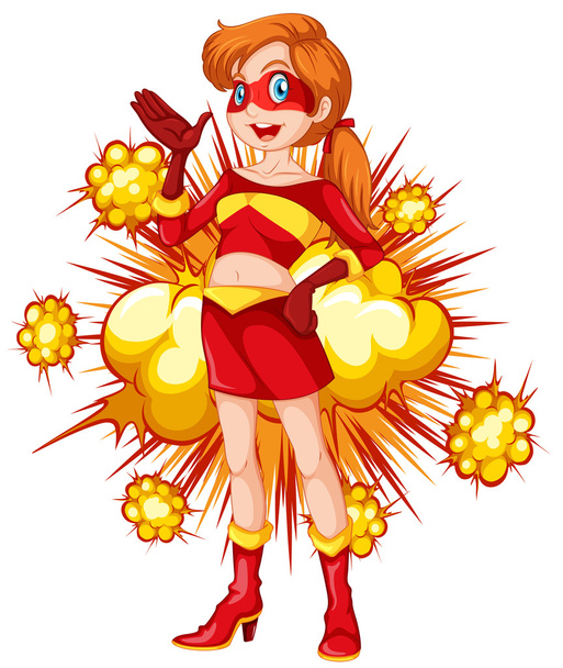 Superhéroe femenino con explosión de nubes
 - Vector, imagen