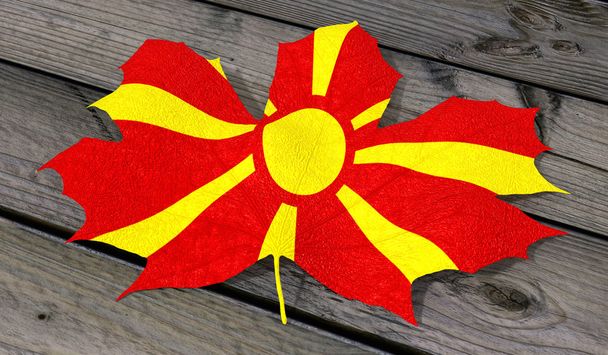 葉色の旗マケドニア - 写真・画像