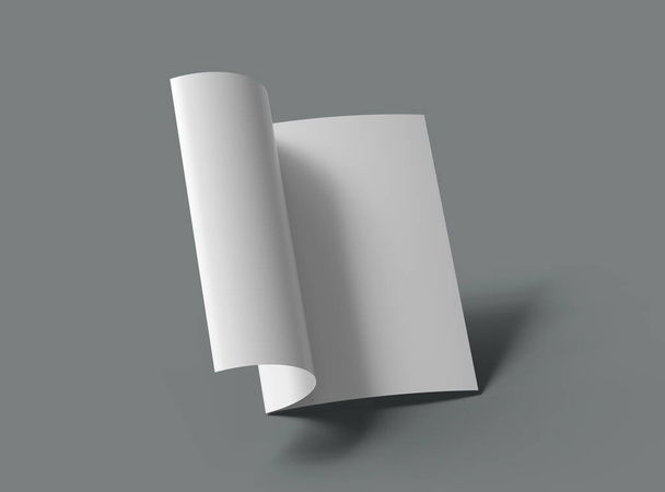 ブランクA4ハーフシート折りたたみパンフレット3Dレンダリング - 写真・画像