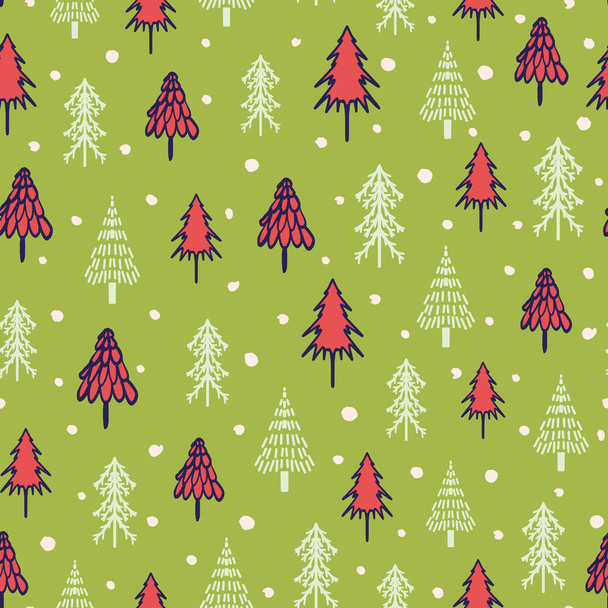 Weihnachtsbaum nahtlos wiederholen Muster. Tannenwald auf der ganzen Fläche. - Vektor, Bild