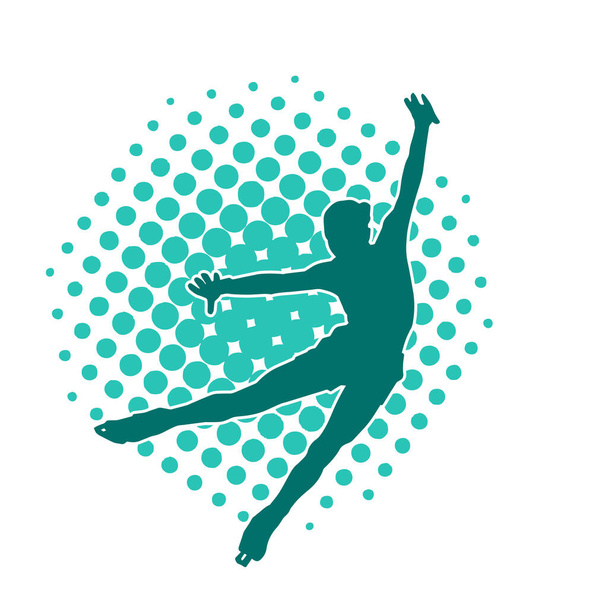 アクションでスリムな女性アイススケート体操ダンサーのシルエットポーズ. - ベクター画像