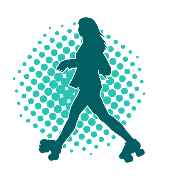 silhouette of a sporty female on a roller skate. Silhouette of sporty woman have fun on roller wheels. - Vector, Image