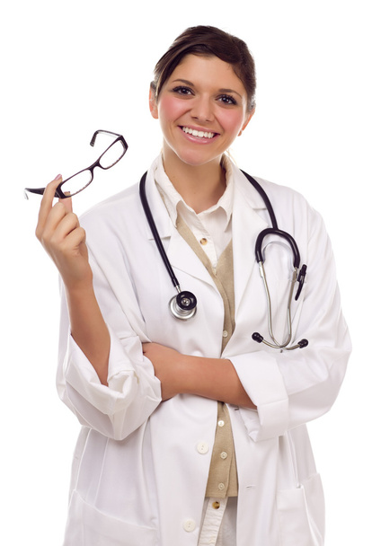 Jolie sourire Ethnique femme médecin ou infirmière sur blanc
 - Photo, image