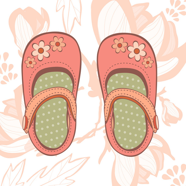Ilustración de hermosos zapatos de bebé niña - Vector, Imagen