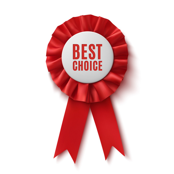 Best choice, realistic red fabric award ribbon. - Vektor, obrázek