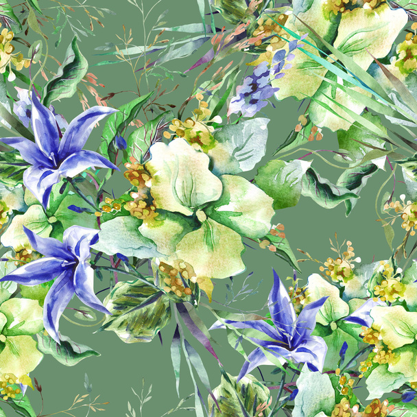 Seamless Pattern of Bouquet with Campanula - 写真・画像