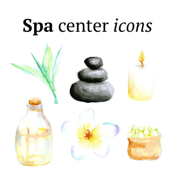 Watercolor spa icons in vintage style - Διάνυσμα, εικόνα