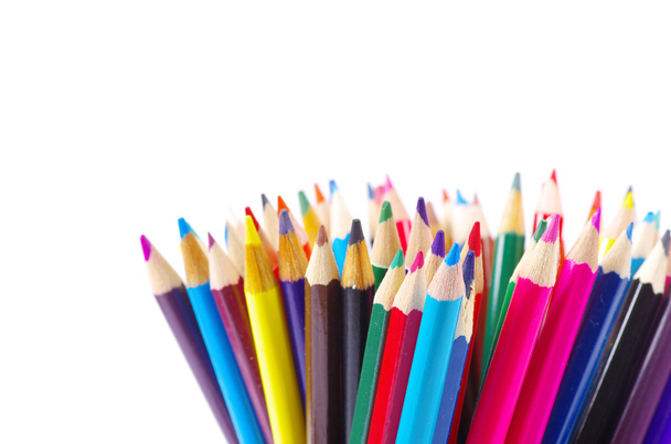 stack of colored pencils on white background - Fotoğraf, Görsel