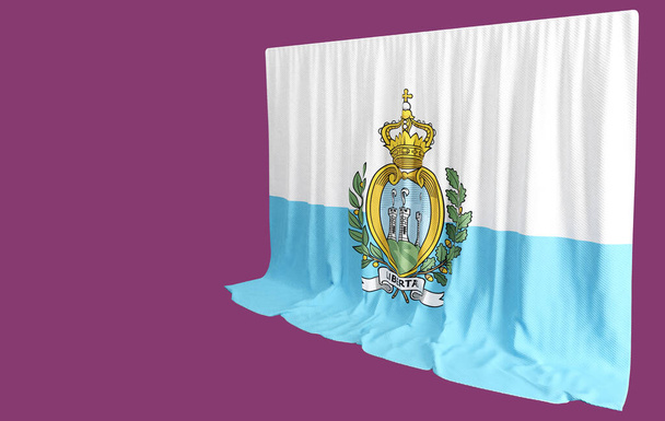 San Marino Bayrak Perdesi 3D Görüntü San Marin Bayrağı - Fotoğraf, Görsel