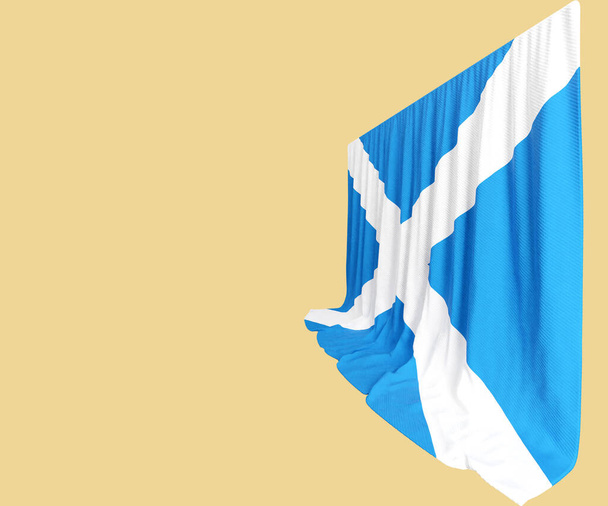 スコットランドの旗のカーテン スコットランドの旗と呼ばれる3Dレンダリング - 写真・画像