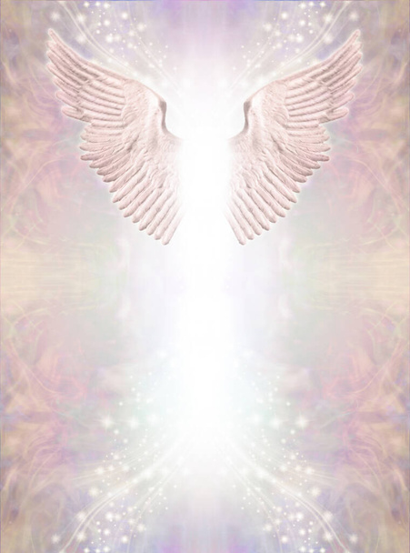 Angelic Spiritual Therapy Award Diploma Certificaat Achtergrond Template - paar engelenvleugels tegen een wispy etherische lichtroze achtergrond ideale accreditatie doeleinden - Foto, afbeelding