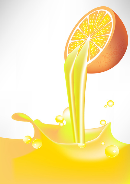 fresh orange juice splash pouring from fruit - Vector, Image