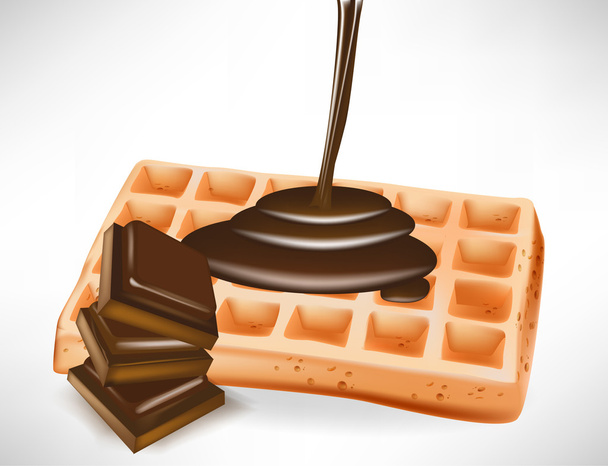 derramando chocolate sobre waffle belga
 - Vetor, Imagem