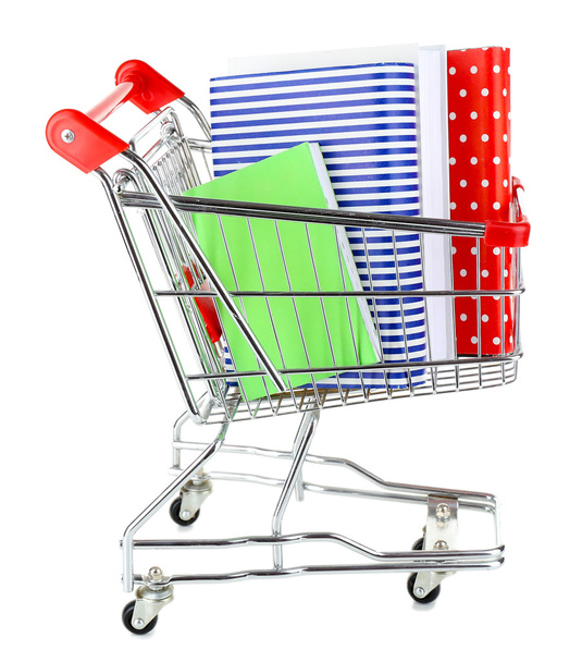 Shopping cart with books isolated on white - Φωτογραφία, εικόνα