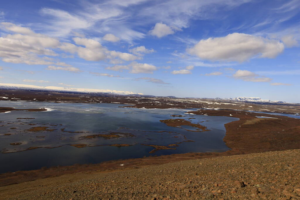 Myvatn is a shallow lake situated in an area of active volcanism in the north of Iceland, near Krafla volcano. It has a high amount of biological activity - Photo, Image