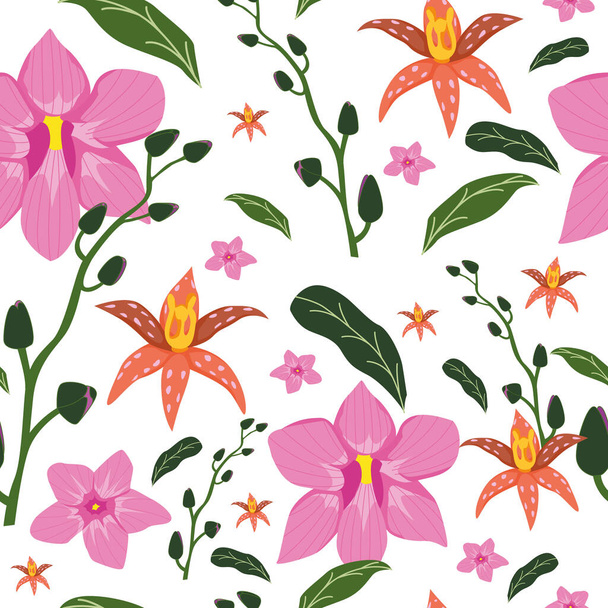 Modèle floral vectoriel sans couture avec des fleurs d'orchidée. Illustration de motif de surface dessinée à la main fond décoratif - Vecteur, image