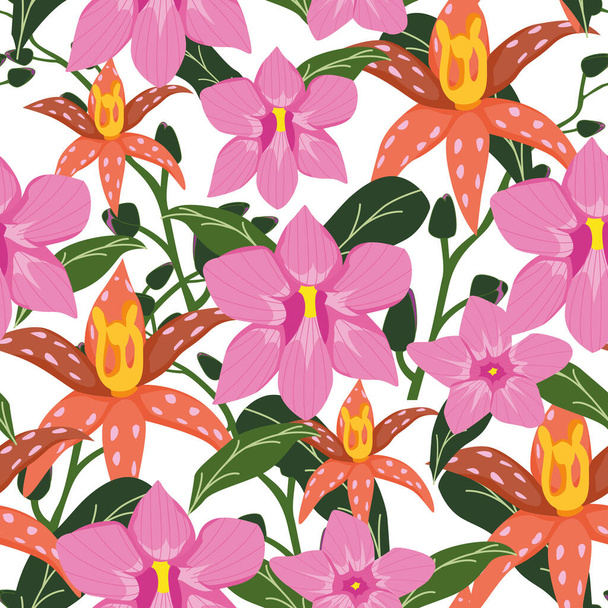 Modèle floral vectoriel sans couture avec des fleurs d'orchidée. Illustration de motif de surface dessinée à la main fond décoratif - Vecteur, image