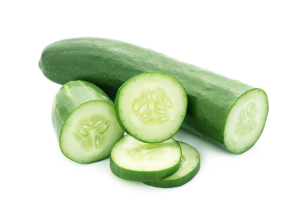 Cucumber and slices isolated over white background - Photo, Image