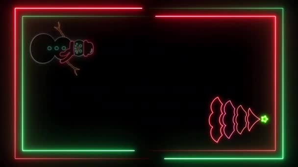Animierte Leuchtende Neon-Schneemann-Schleife-Motion-Character-Animation Isoliert auf schwarzem Hintergrund Winter-Hintergrundanimation Frohe Weihnachten und ein gutes neues Jahr Design - Filmmaterial, Video