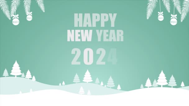 Animierte Paper Cut Style Weihnachten und 2024 Glückliches Neues Jahr Grußkarte Snow Dunes mit schneebedeckten Bäumen  - Filmmaterial, Video