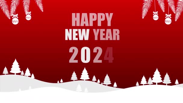 Animált papír vágott stílus Karácsony és 2024 Boldog új évet üdvözlő kártya Hódeszkák fákkal borított hó és fenyők, Újévi animációs tervezés. - Felvétel, videó