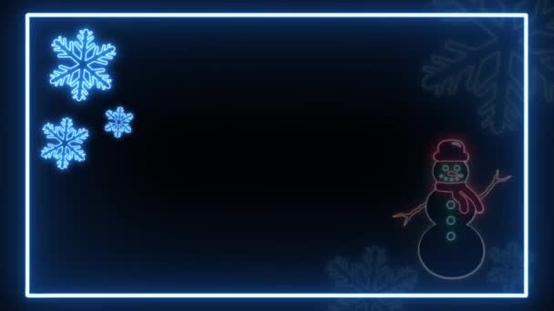 Animated Glowing Neon Snowman Loop Motion Animación de personajes Aislado sobre fondo negro Invierno Animación de fondo 4K Feliz Navidad y Feliz Año Nuevo Diseño - Imágenes, Vídeo