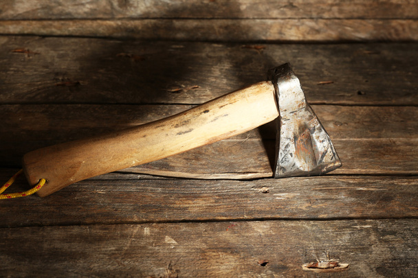 Sharp axe on wooden background - Zdjęcie, obraz
