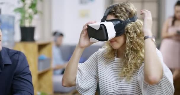 Woman, virtual reality and glasses for futuristic games, live streaming or entertainment. Female person, headset and metaverse media for creative innovation or simulation, online or connectivity. - Footage, Video