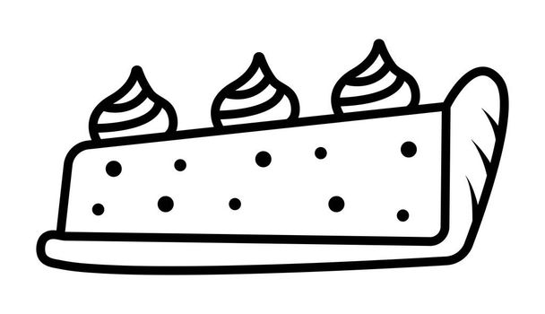 Pieza de línea negra de pastel cremoso, rebanada de pastel de galletas con lados y crema, garabato vector - Vector, Imagen