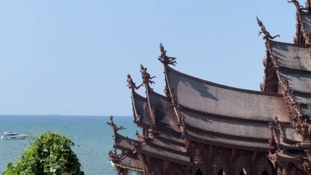 Sanctuary of Truth Temple in Pattaya seascape view, Thailand - Footage, Video