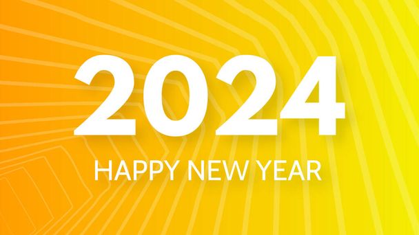 2024 Šťastný nový rok pozadí. Moderní pozdrav banner šablony s bílými 2024 Nový rok čísla na žlutém abstraktním pozadí s řádky. Vektorová ilustrace - Vektor, obrázek